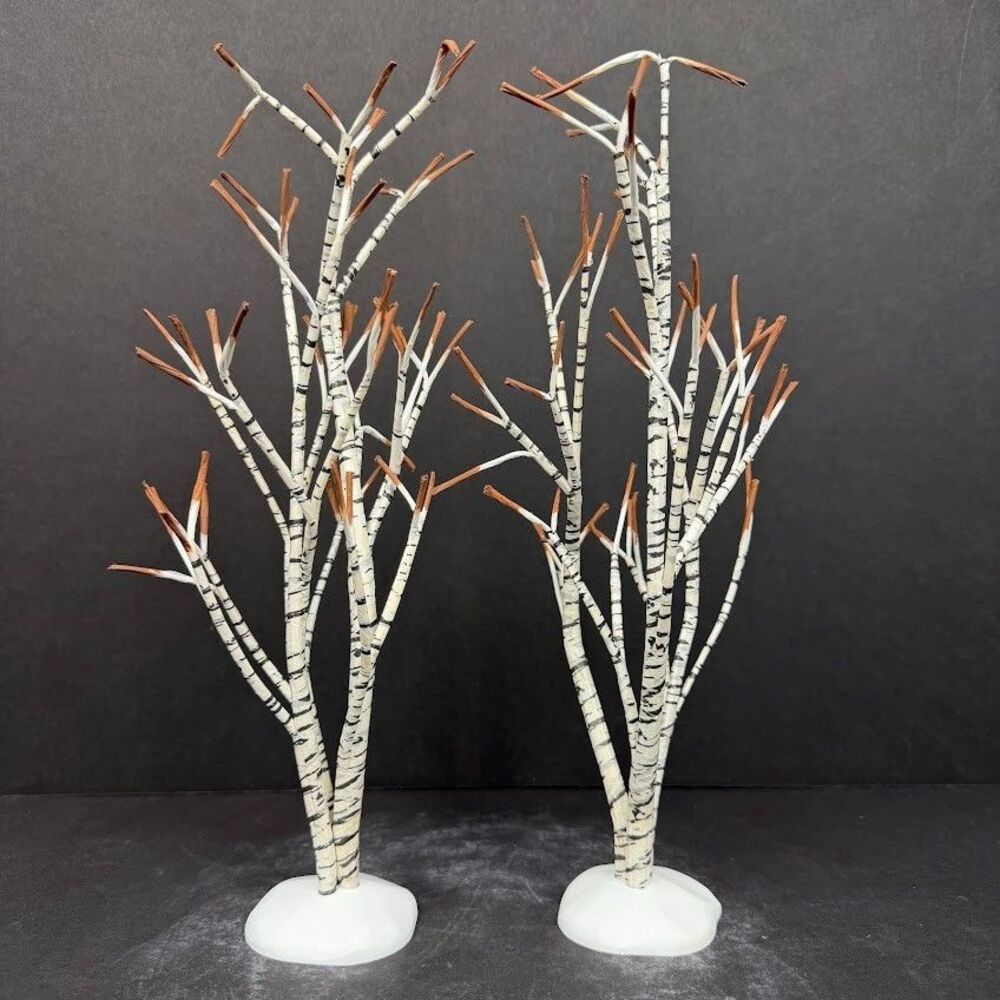 Department 56 Village Winter Birch Trees Set of 2 5216-7 1993, Retired, Posable